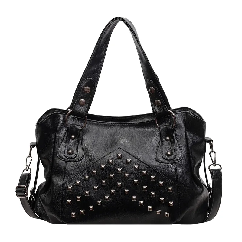 sacs à main rivet punk grande capacité, sacs fourre-tout décontractés en cuir souple de qualité supérieure, sacs à bandoulière pour le quotidien, les trajets et les voyages