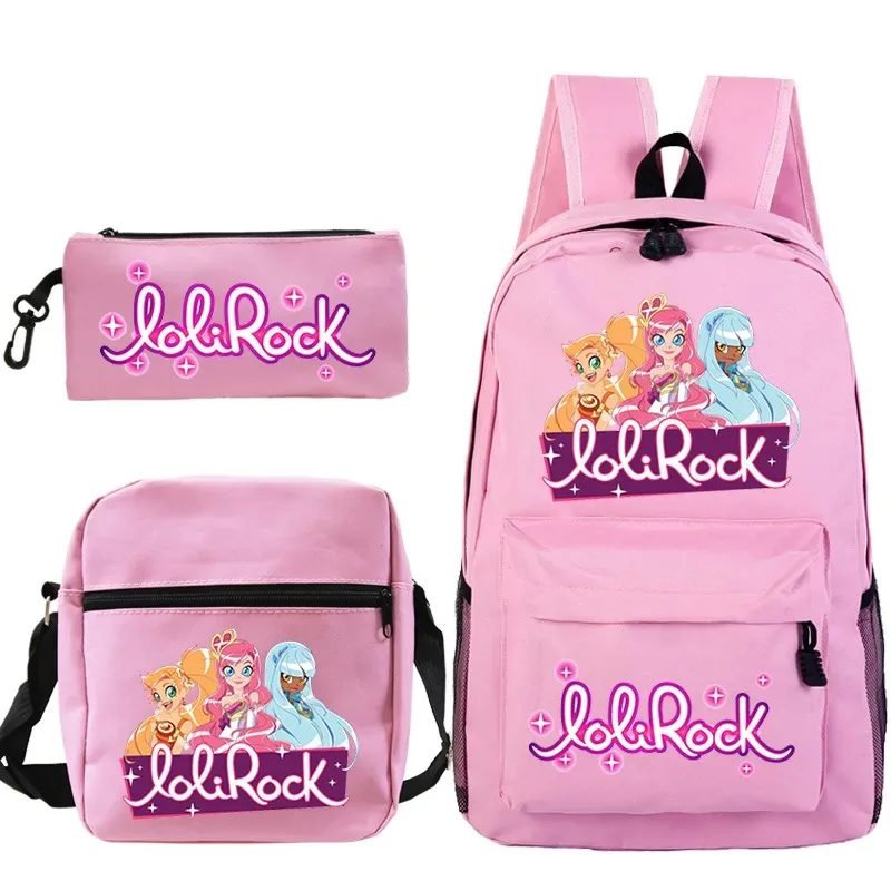 ensemble de sac à dos lolirock mignon pour garçons et filles, sacs d'école animés, sac à dos de voyage pour hommes et femmes, cadeau pour adolescents, 3 pièces