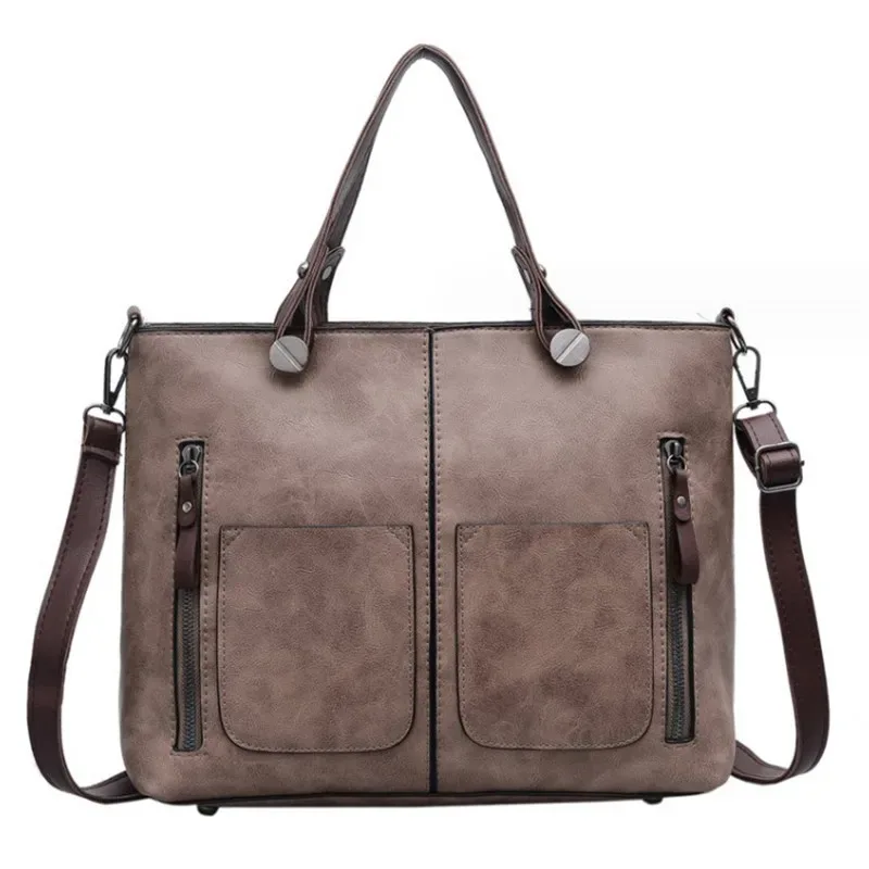 sac à main en cuir rétro europe america, sac à bandoulière, fourre-tout à deux poches avec fermeture éclair, sacs à bandoulière classiques pour femmes, travail et affaires