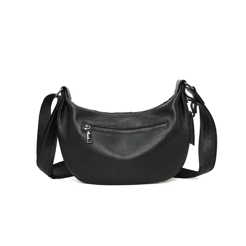 nouveaux sacs pour femmes en cuir véritable 100%, sacs à main sous le bras, couleur unie, sac à main pour les trajets quotidiens, sac à bandoulière portable réglable en forme de demi-lune pour femmes