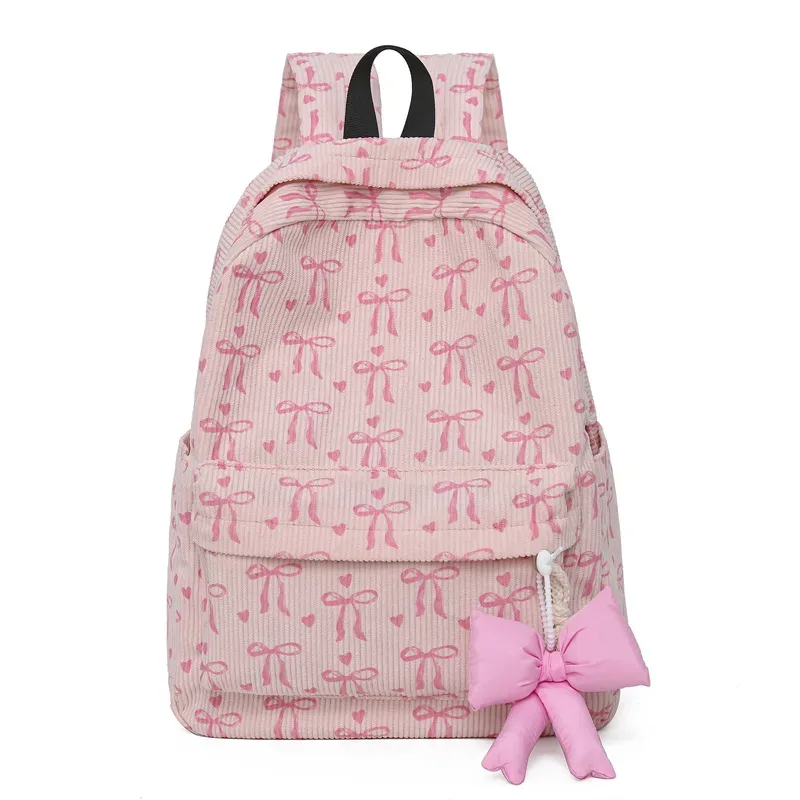 sac à dos en velours côtelé avec pendentif nœud, grande capacité, imprimé nœud, pour étudiants, femmes, voyage, sacoche pour ordinateur portable 2026