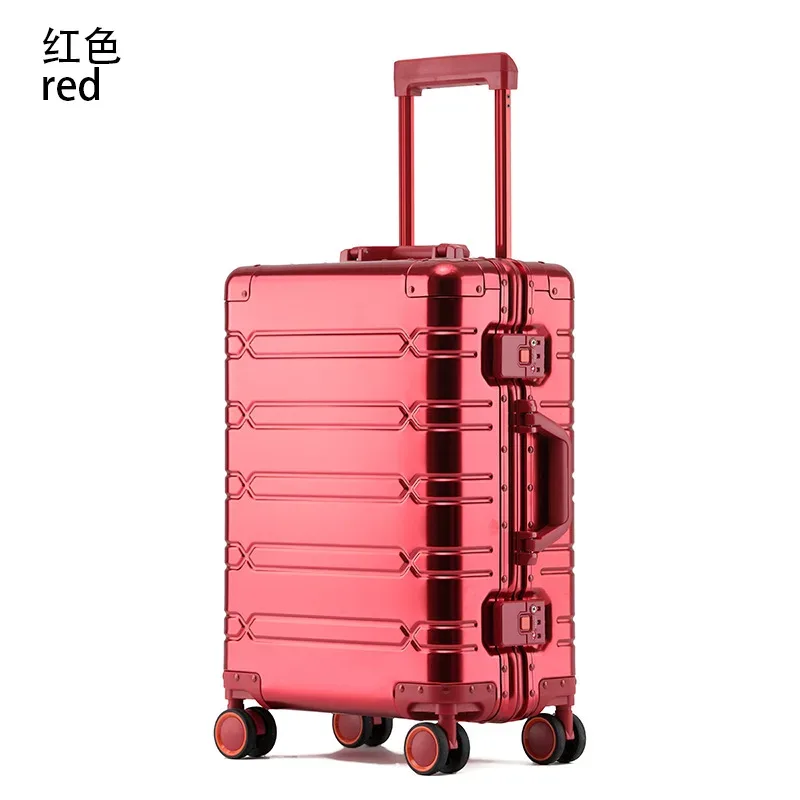valise à roulettes de grande capacité en alliage d'aluminium et de magnésium, style rétro, avec serrure, pour voyages d'affaires.
