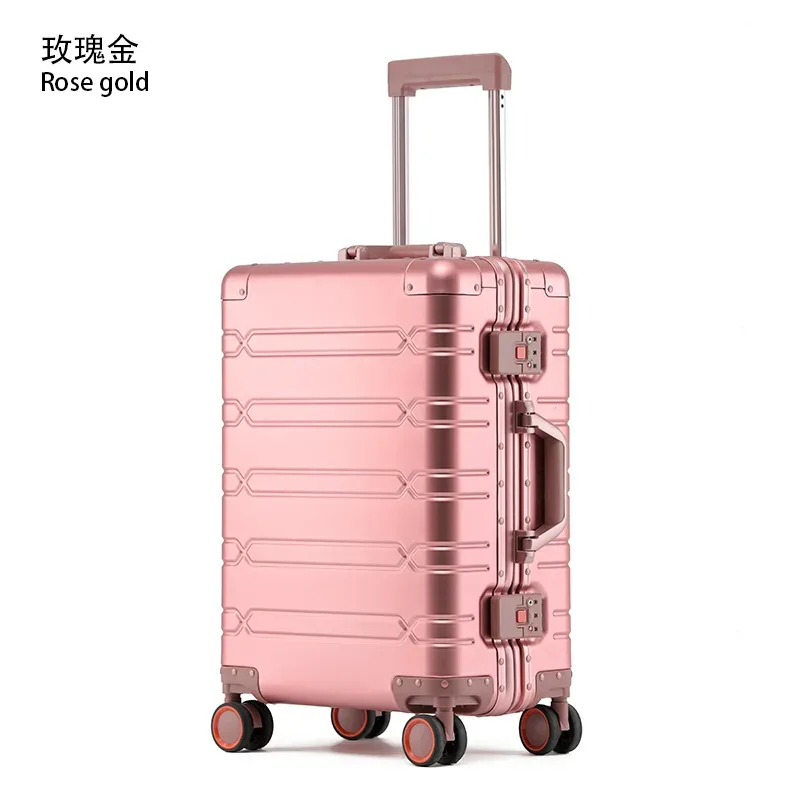 valise à roulettes de grande capacité en alliage d'aluminium et de magnésium, style rétro, avec serrure, pour voyages d'affaires.