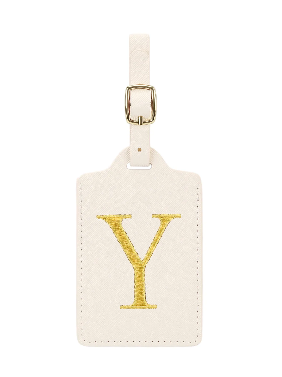 étiquette bagage polyester lettre dorée cuir blanc rectangulaire identification voyage unisexe alphabet fixation anneau métallique