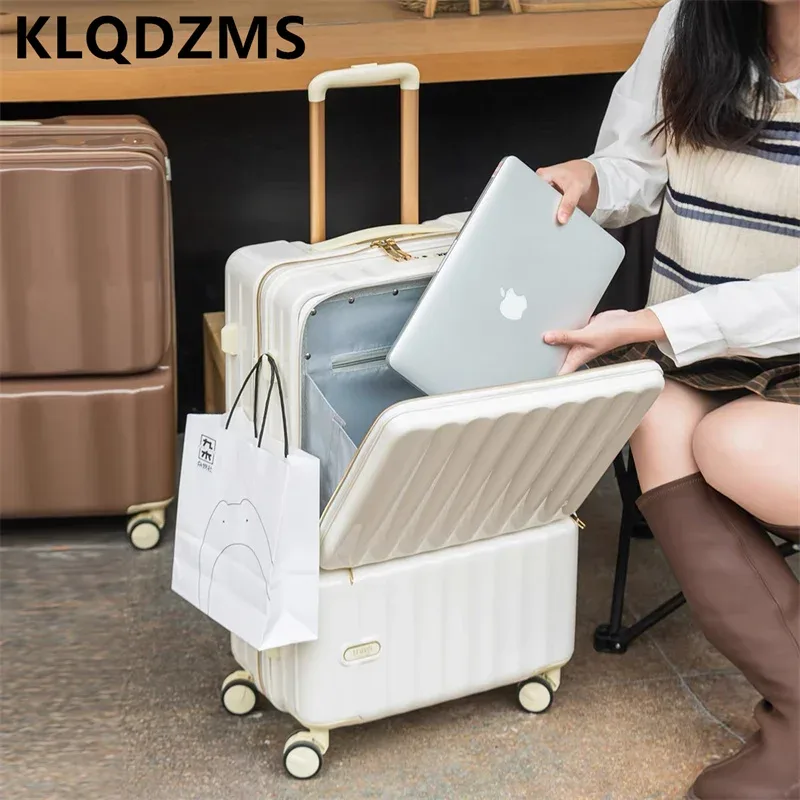 klqdzms valise à roulettes 20"24 pouces en abs+pc avec serrure à code, compartiment et ouverture frontale, étui de transport portable pour ordinateur portable.