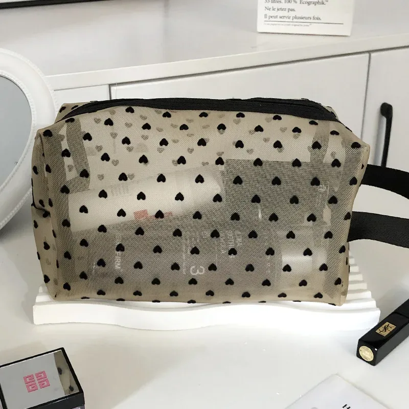 trousse de maquillage d'extérieur personnalisée en maille de nylon transparente, sacs à cosmétiques, pochette d'organisation de voyage, fermeture éclair, maquillage de plage, sac à main pour femmes