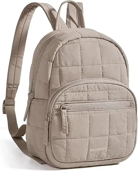 sac dos nylon beige carreaux 20 35 litres bandes soutien ventilées poignée souple compartiment téléphone portable courbe physiologique dos