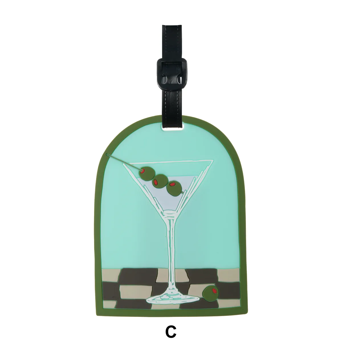 étiquette bagage pvc ovale motif carreaux vert blanc cocktail martini orange citron sip back relax voyage accessoires