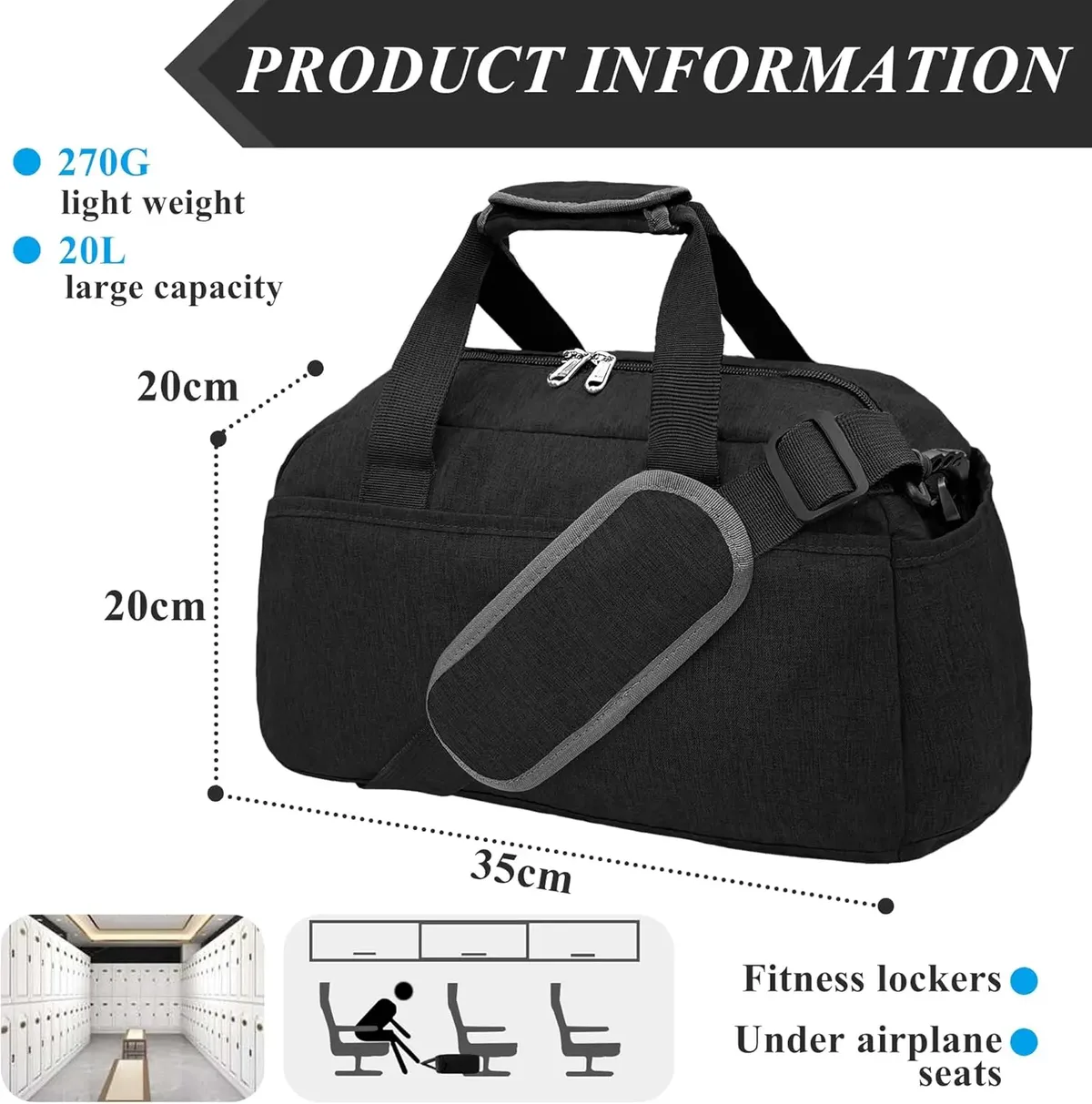 petit sac de sport pour femmes et hommes, sac de voyage léger, sac de cabine, mini sac de sport, sac de voyage pour le sport et les séjours de courte durée