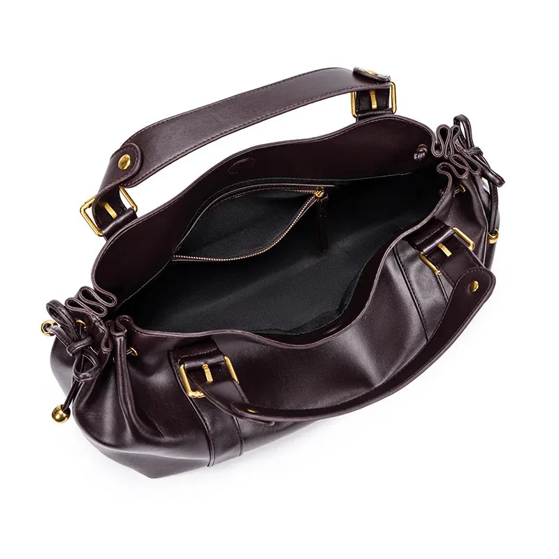 sac fourre-tout tendance grande capacité à effet froncé, sacs à main de luxe en pu souple pour femmes, sacs de banlieue de créateur avec cordon de serrage, sac de ville tendance 2026