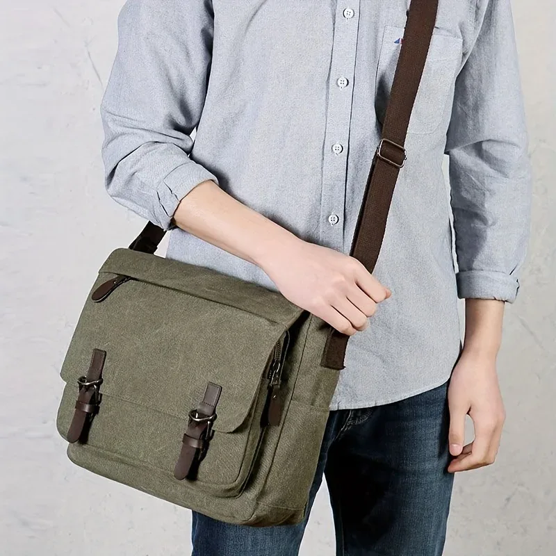 sac messager rétro en toile pour homme, grand sac pour ordinateur portable, sac bandoulière décontracté pour les sorties, les trajets quotidiens, les sacs d'école, les sacs universitaires