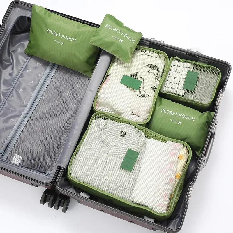 sac de rangement de voyage pour vêtements, ensemble de 6 pièces, pour garde-robe, valise en poudre, étui pour chaussures, cube d'emballage
