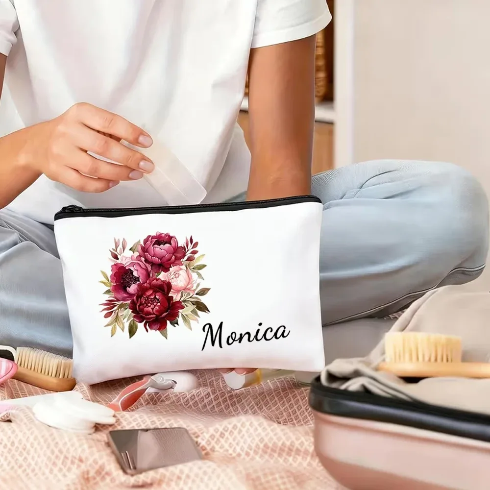 1 trousse de maquillage personnalisée avec motif floral imprimé, trousse de toilette légère pour voyage, cadeau pour demoiselle d'honneur, cadeau d'anniversaire pour enseignant, cadeau pour la fête des mères, la saint-valentin, pâques, la fête de l'indépendance, trousse de toilette de voyage