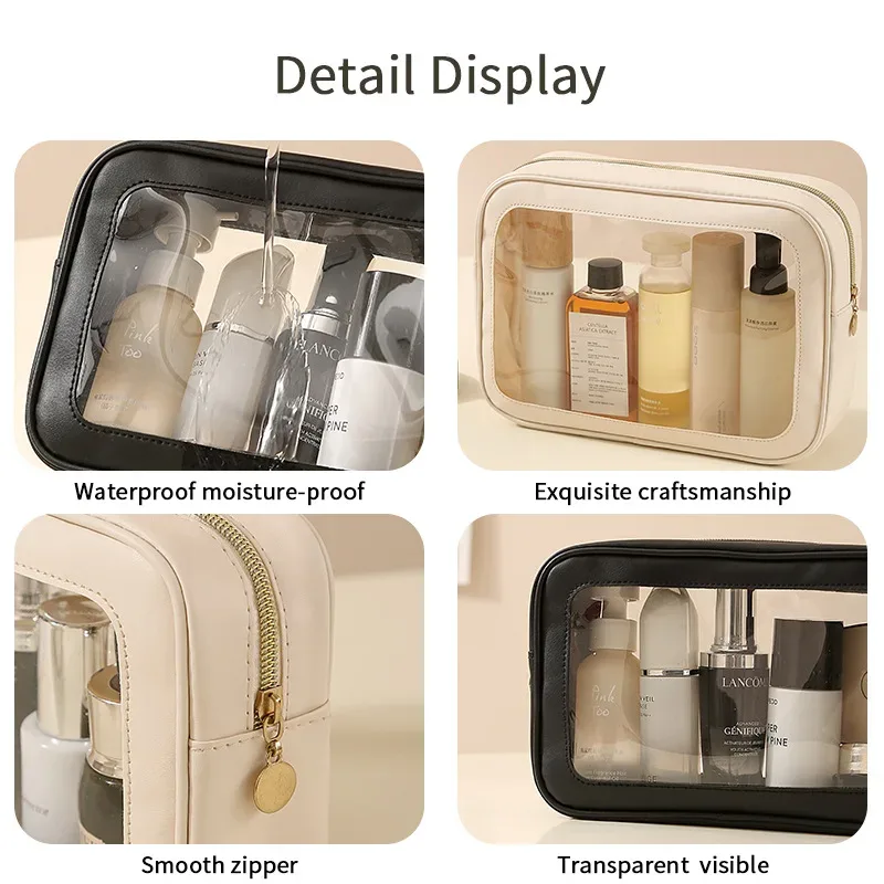 nouvelle trousse de maquillage en pvc transparente, sac de rangement polyvalent grande capacité, étanche, portable pour l'extérieur