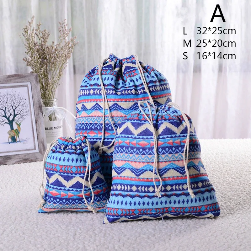 poudres de tissu de lin de coton, sac de ficelle de proximité, sac de rangement de chaussures de gril de voyage pour enfants, sac cadeau de noël