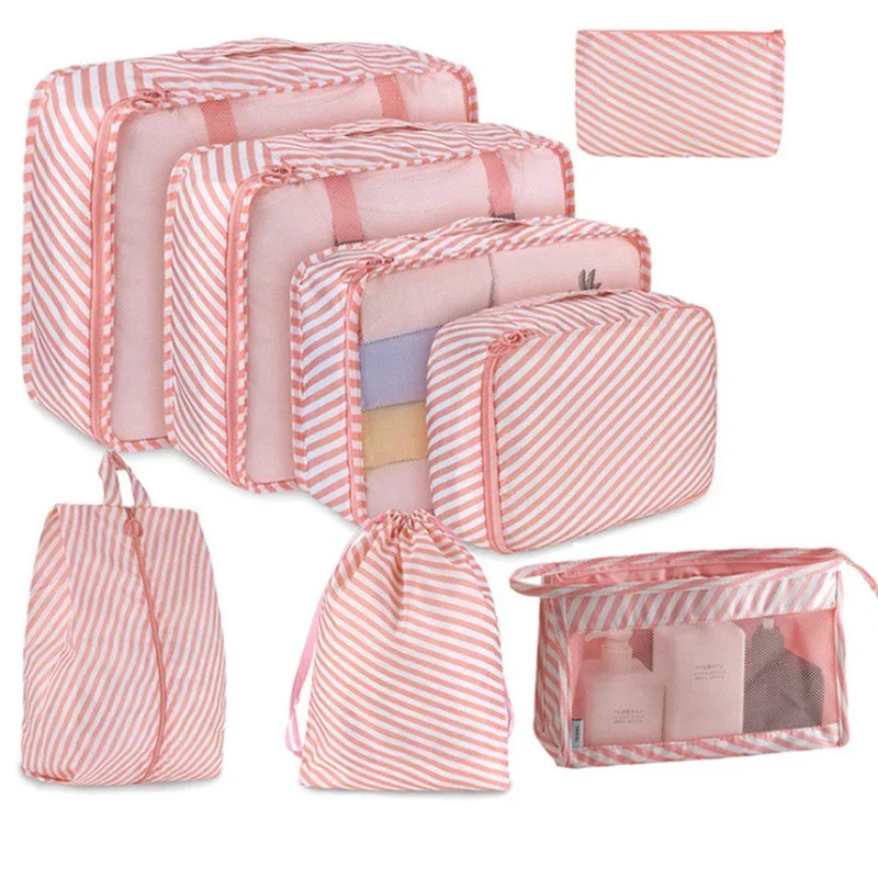 ensemble de 6/8 pièces, organisateur de voyage, sacs de rangement, valise, ensemble d'emballage, étuis de rangement, organisateur de bagages portables, pochette pour vêtements et chaussures