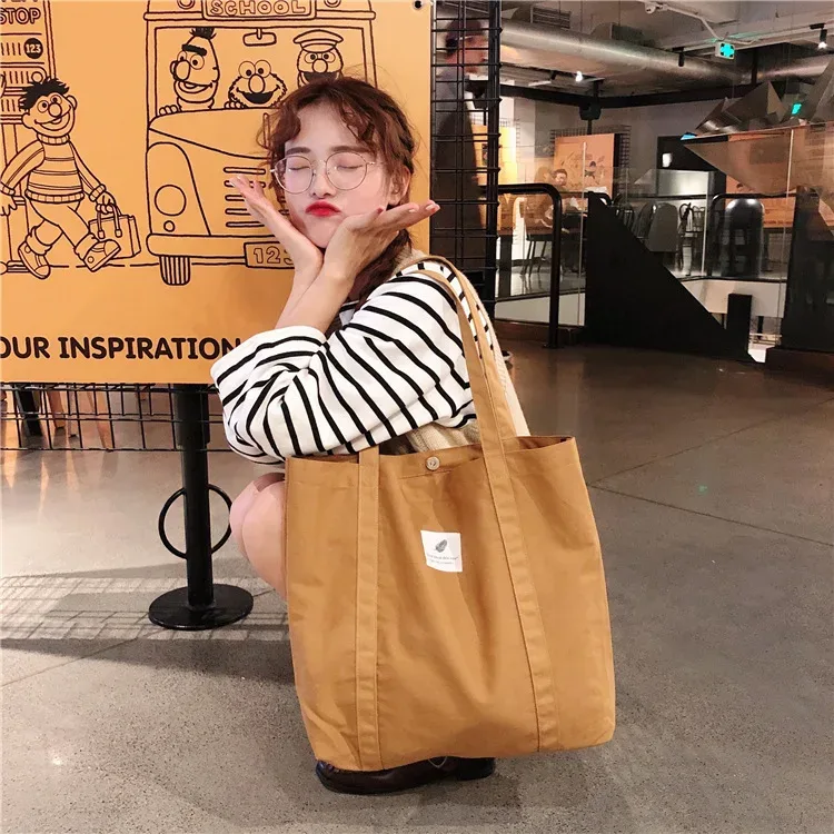 sac à bandoulière en toile de coton pour femmes, sac à main simple en tissu écologique, fourre-tout solide pour livres scolaires, sacs de shopping portables pour filles