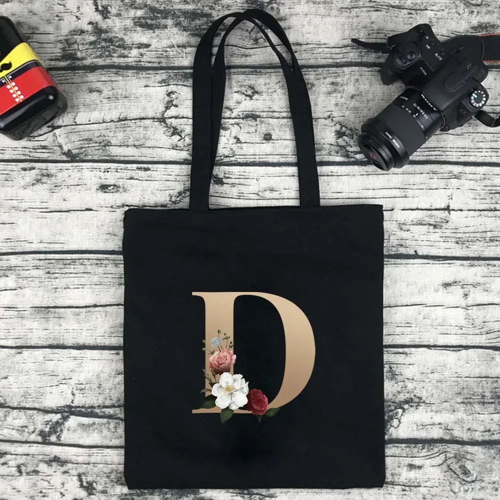 sac de shopping écologique pour femmes, sac à bandoulière portable pliable noir, sac à main réutilisable de grande capacité avec lettres, fourre-tout bolsos