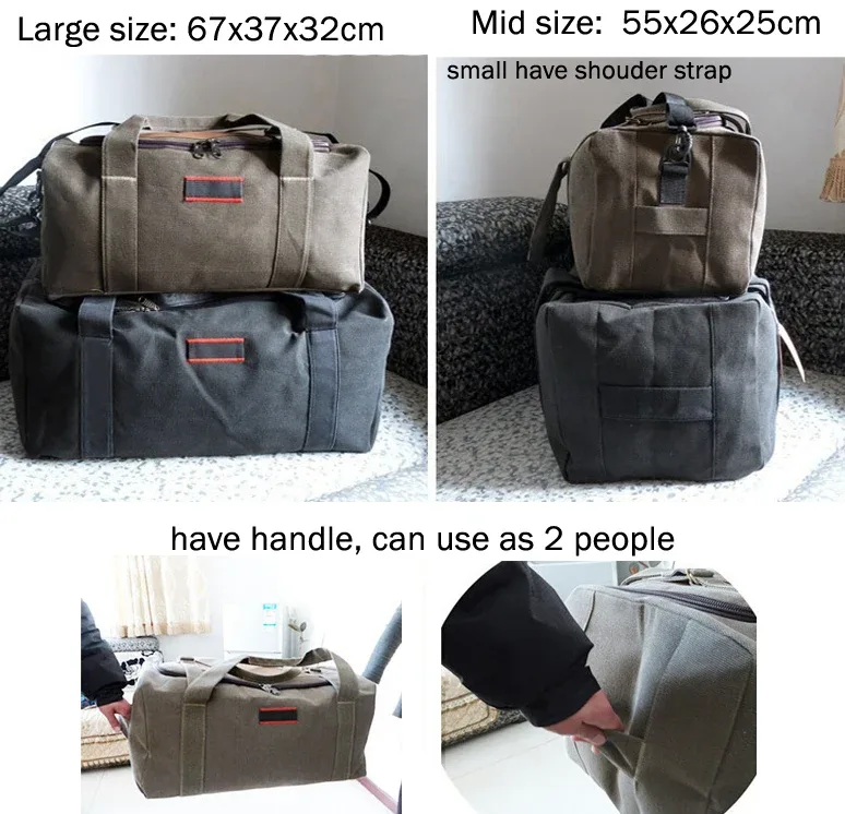sac voyage toile vert accents noirs rouges polyvalent grande taille poignée sangle transport étanche