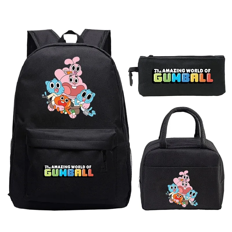 sac à dos the amazing world of gumball pour garçons et filles, cartable pour ordinateur portable, sac à dos pour étudiants, mochila de voyage confortable, 3 pièces/ensemble