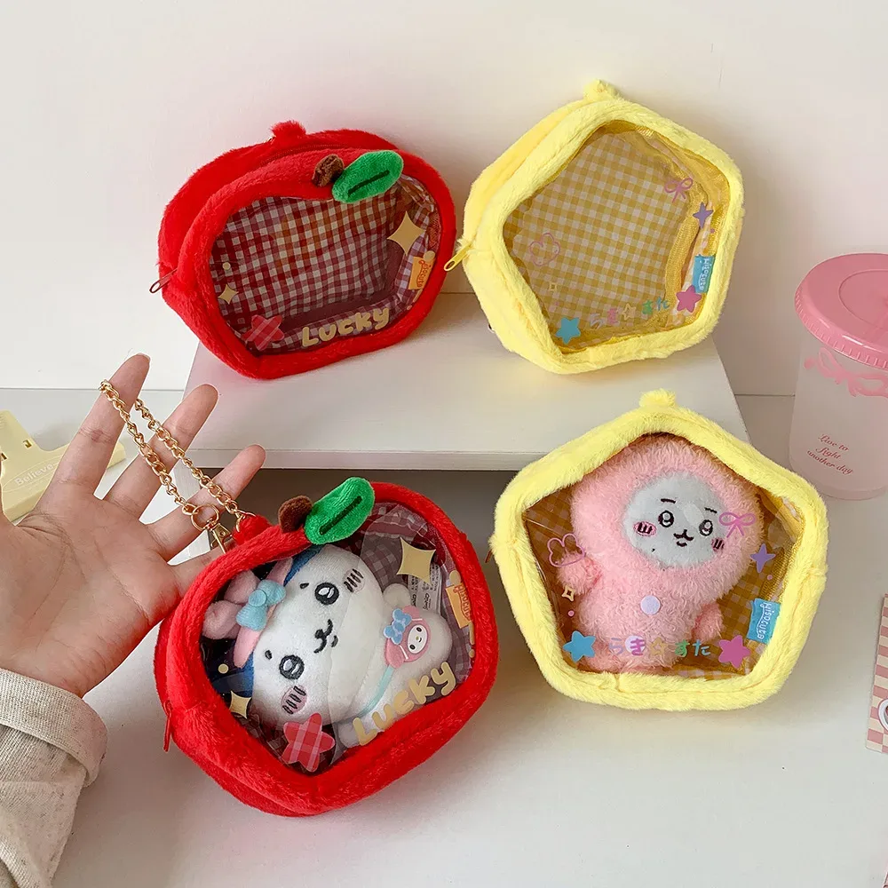 Pendentifs de sac pour femmes, dessin animé pomme étoile, mignon peluche Kawaii, breloques de sac doux, sac K-pop Anime, sacs de rangement multifonctionnels pour filles
