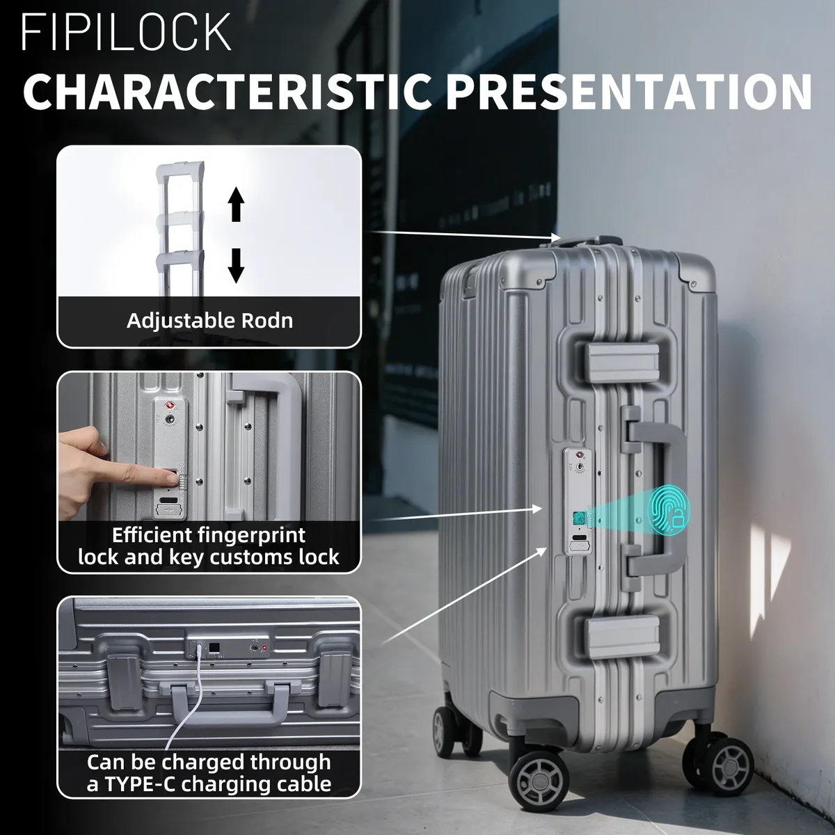 valise fipilock 20 pour voyage avec déverrouillage intelligent par empreinte digitale, antivol et anti-effraction, haute qualité, étanche.