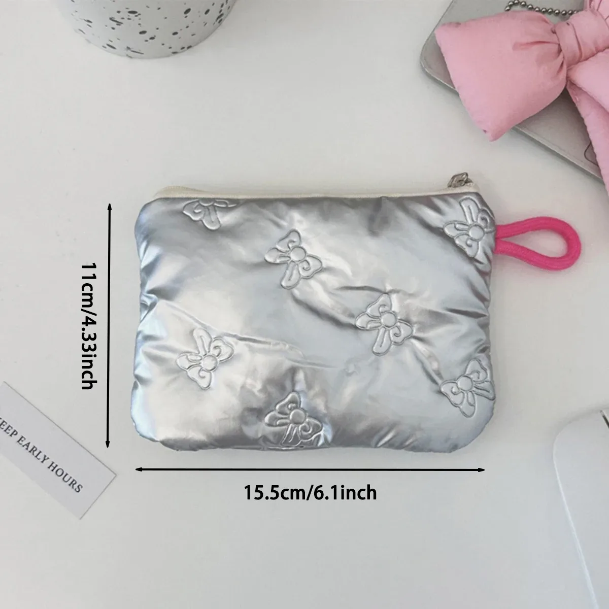porte-monnaie à motif d'arc lingge argenté, petit portefeuille en toile pour dames et filles, sac de rangement pour écouteurs, clé de monnaie, pochette à fermeture éclair