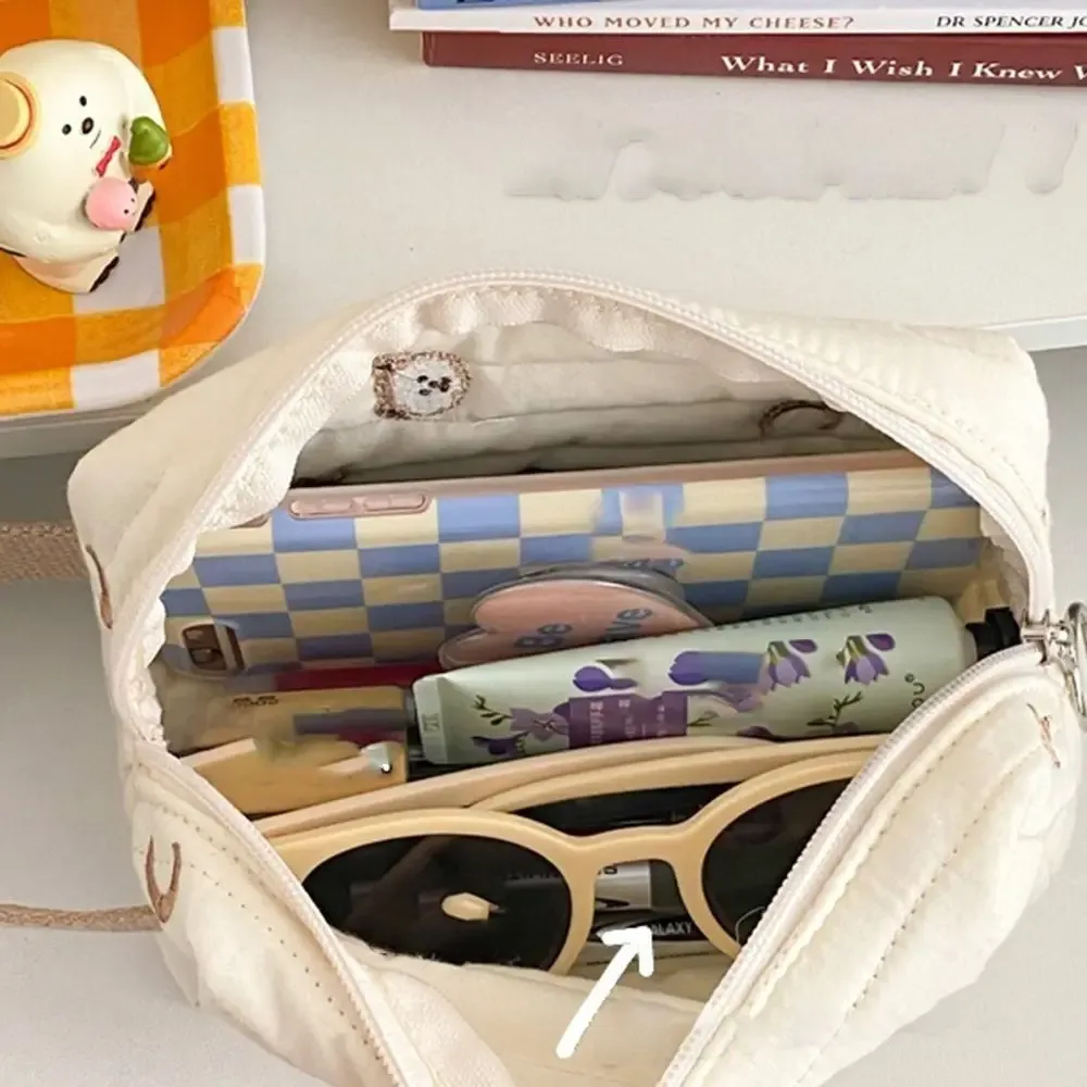 trousse de toilette mignonne brodée, sac à cosmétiques, fermeture éclair, ours en coton, sac de maquillage, organisateur de poignet, pochette de maquillage pour femmes