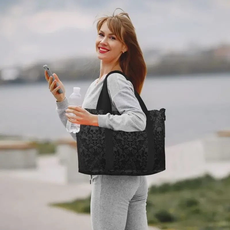 sac de voyage gothique noir imprimé damassé, sacs de week-end polyvalents unisexe décontracté étanche, sac de sport et de yoga