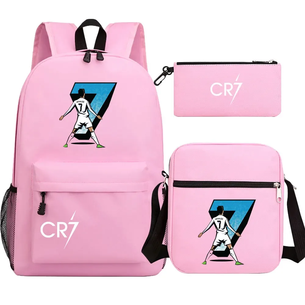 football star cr7 3 pièces garçon fille retour à l'école livre sacs, étudiant sac à bandoulière porte-crayon sac à dos, adolescents mochila hommes femmes