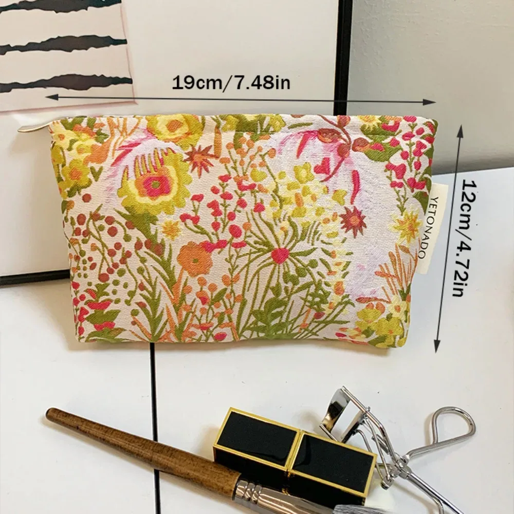 pochette en toile de polyester à motif floral, fermeture éclair, pochette de rangement pour cosmétiques, grande capacité, portable