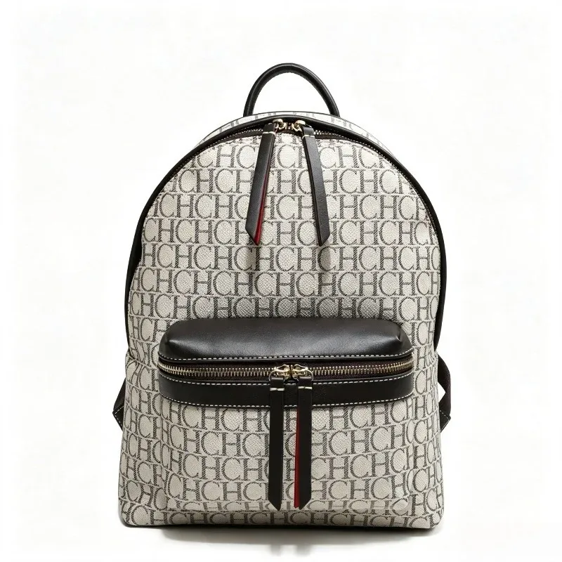 sac dos motif monogrammé fond noir poignées fermeture glissière intérieur rouge polyester voyage grande capacité unisexe