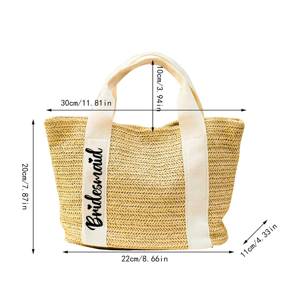 sac fourre-tout tissé en paille avec texte personnalisé, cadeaux de demoiselle d'honneur personnalisés, cadeaux de fête d'enterrement de vie de jeune fille, sac de plage en toile de jute