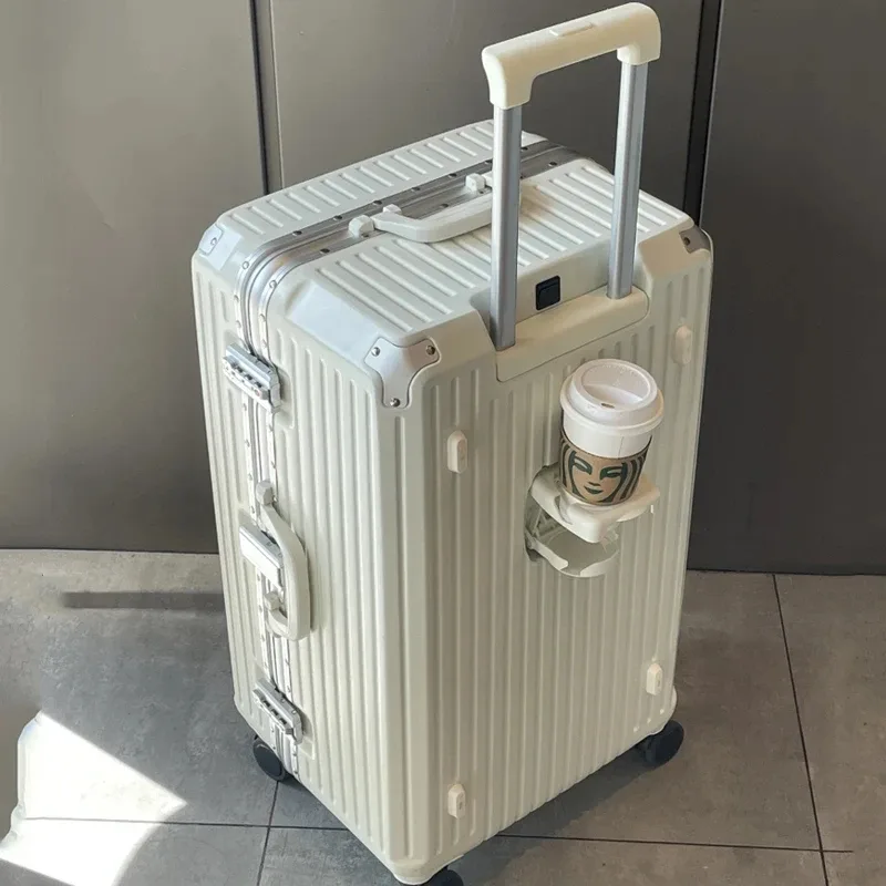 valise de voyage à grande capacité, avec cadre en aluminium, roulettes et porte-gobelet, valise de cabine 24/28/30 pouces