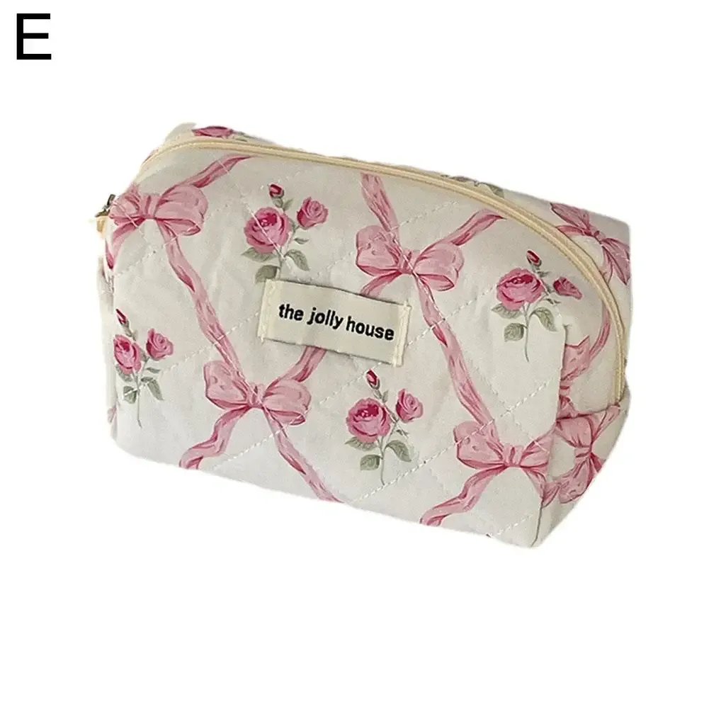 trousse de maquillage matelassurera pour femme, trousse de toilette portable pour filles, sac à main à glissière, mignon, nœud de fleur, évaluation cosmétique, grill féminin