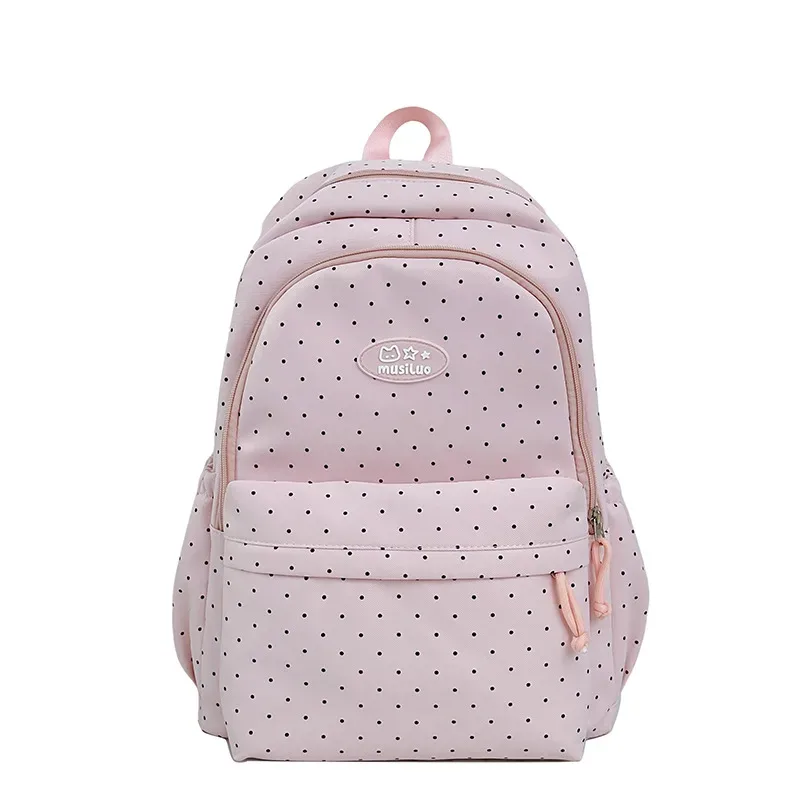 sac à dos à pois de style frais, léger, grande capacité, sac à bandoulière double pour les élèves du collège et du lycée, matériau en nylon