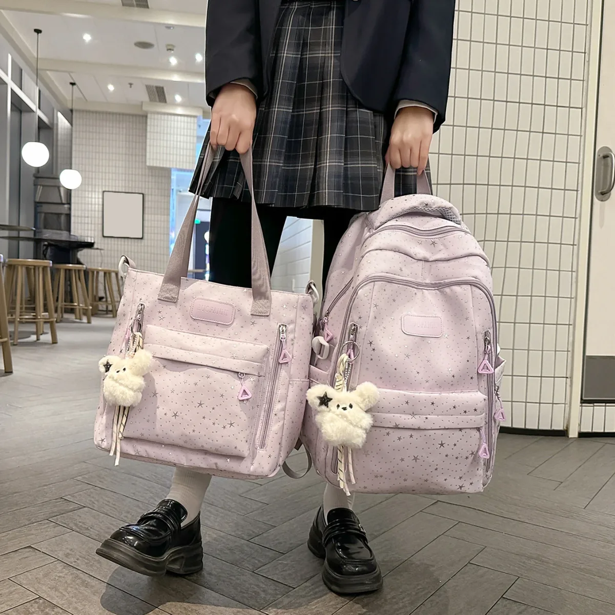 sac à dos holographique brillant ciel étoilé pour adolescentes, idéal pour l'école, avec estampage à chaud, cadeau pour amies et famille
