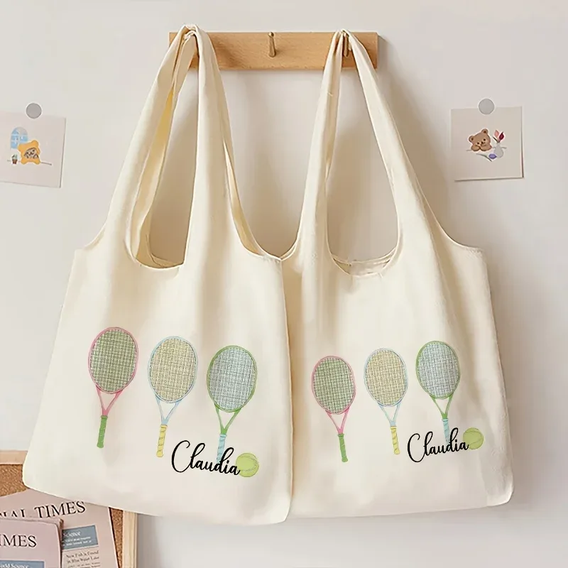 sac fourre-tout personnalisé avec motif tennis et nom, sac à bandoulière littéraire, sac à livres illustré pour fille, cadeau pour joueurs de tennis