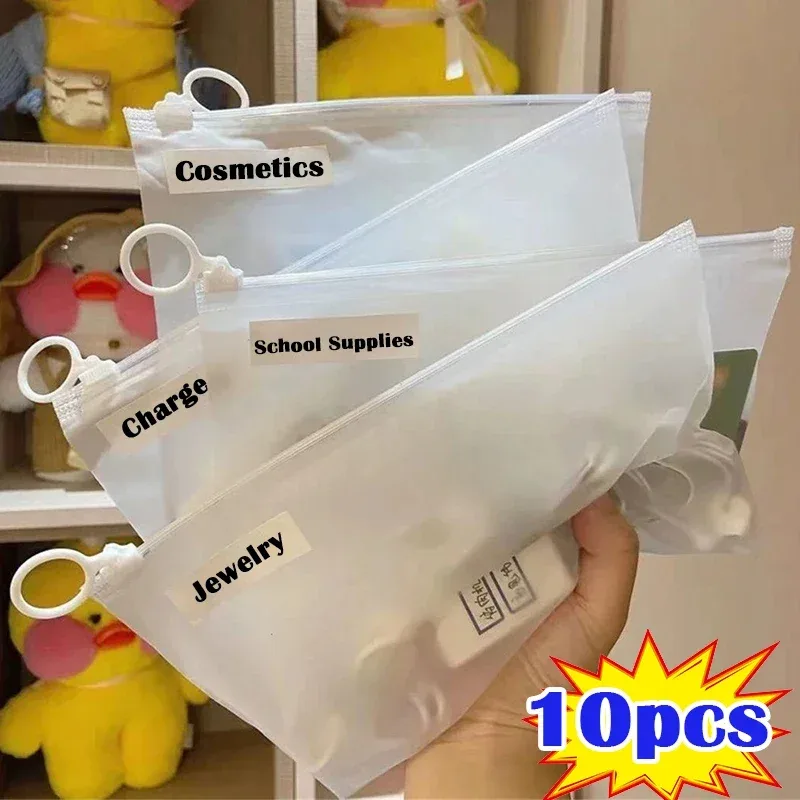 sac de rangement de voyage en plastique transparent givré, 10 pièces, sac étanche personnalisé avec fermeture éclair, sacs portables mats auto-scellants