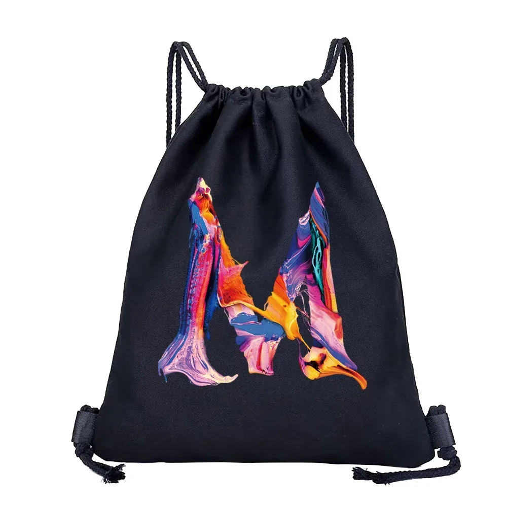 sac à dos avec cordon de serrage imprimé avec 26 initiales, sac de voyage léger et portable pour la plage, le sport, sac multifonctionnel pour articles divers