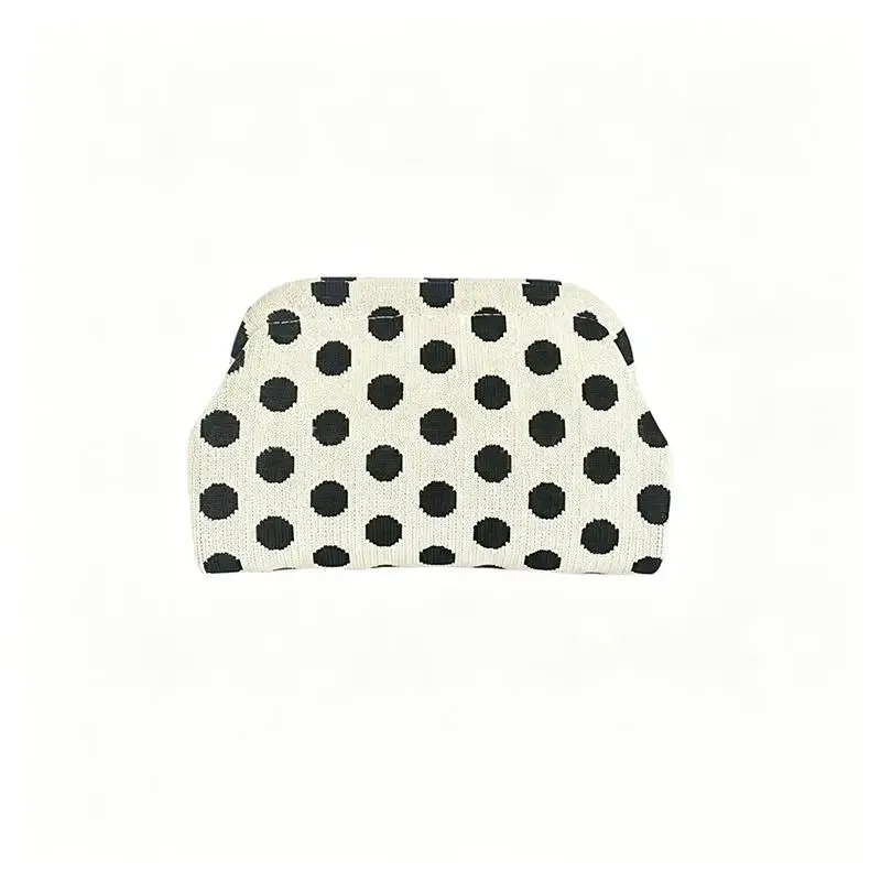 trousse de maquillage rétro européenne et américaine à pois - pochette cosmétique portable grande capacité tricotée à blocs de couleurs
