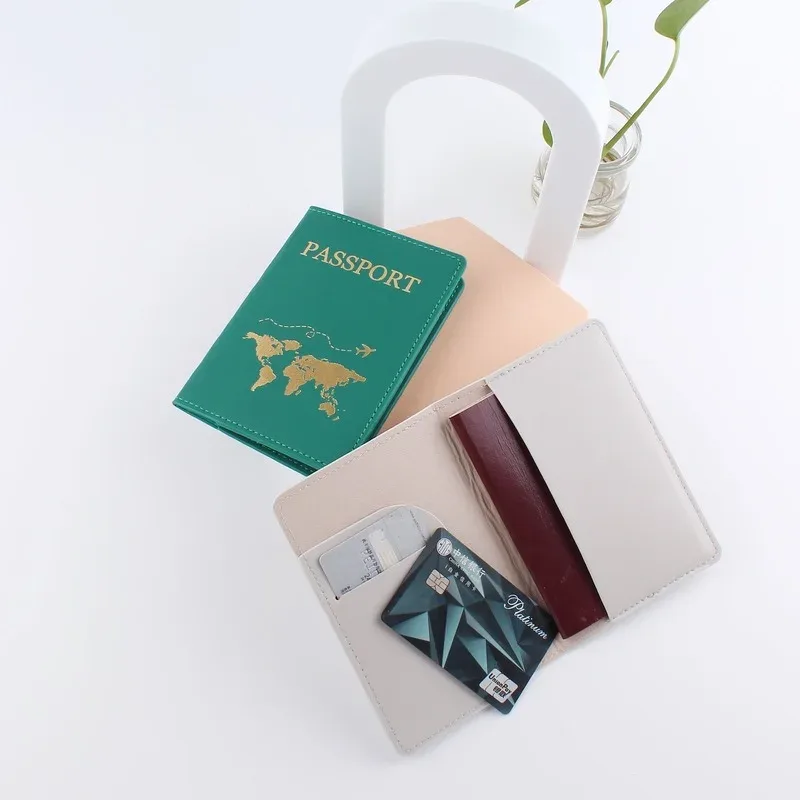 couverture de passeport en cuir pu, simple, à la mode, carte du monde, mince, porte-passeport de voyage, portefeuille cadeau, étui pour cartes, unisexe
