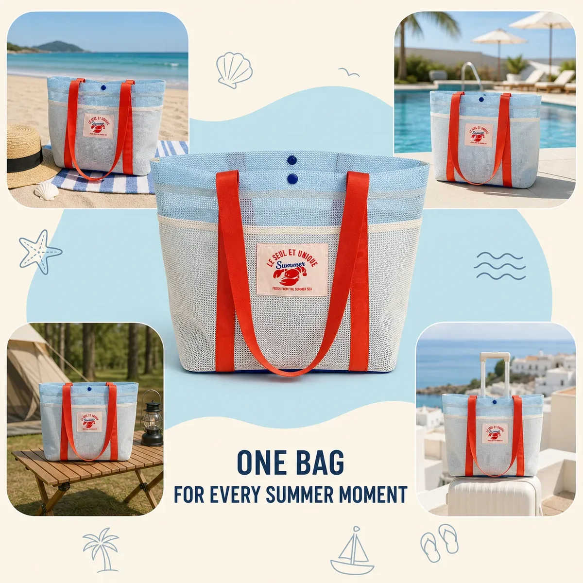 sac de plage en maille pour femmes, sac de piscine à séchage rapide de grande capacité, sac de voyage léger pour l'été