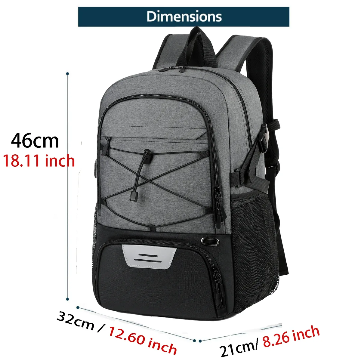 sac de sport à bande réfléchissante pour ordinateur portable 15.6 pouces, pour hommes et femmes, sac à dos de basket-ball de sport 35l avec compartiment à chaussures