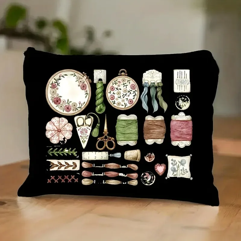 machine à coudre vintage et trousse de maquillage florale, organisateur de rangement sur le thème de la couture, trousse à cosmétiques de grande capacité, sac de voyage léger