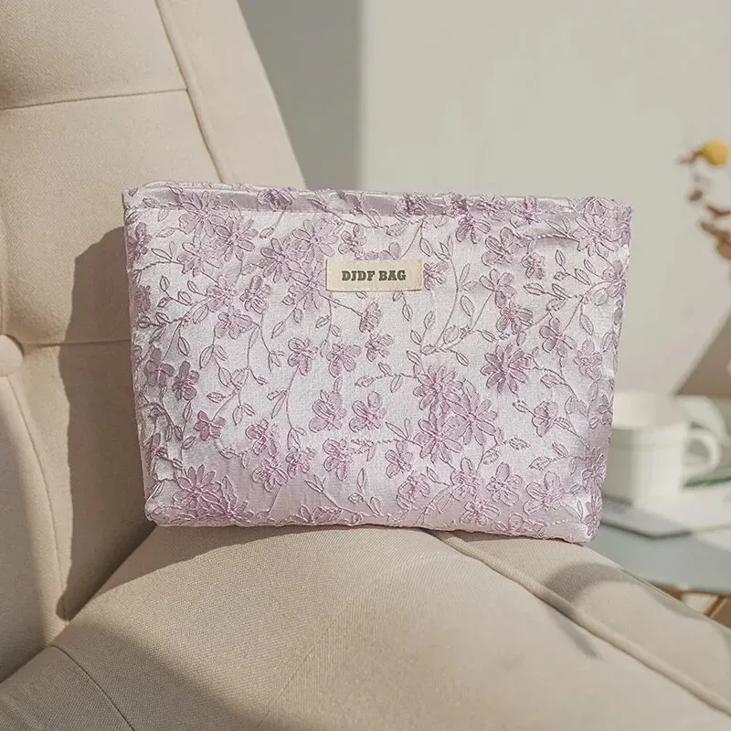 sac de maquillage pour femmes, broderie noire, grande capacité, rouge à lèvres, sac de rangement pour téléphone portable, pochette de banlieue, trousse de toilette de voyage