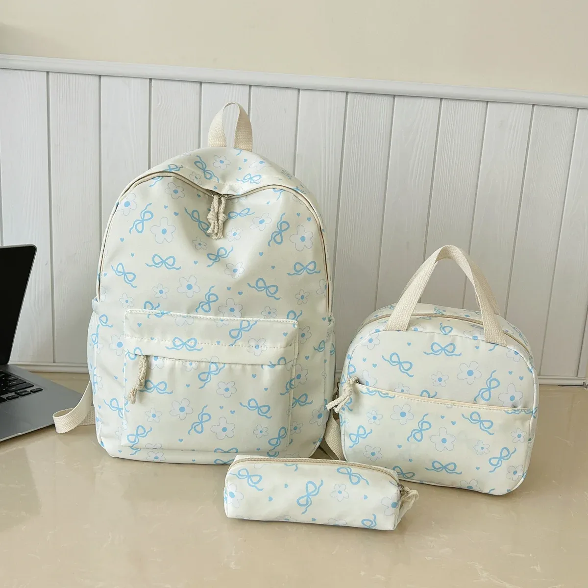 sac à dos trois pièces léger et multifonctionnel pour étudiant, motif floral exquis, grande capacité, idéal pour le campus et les activités de plein air