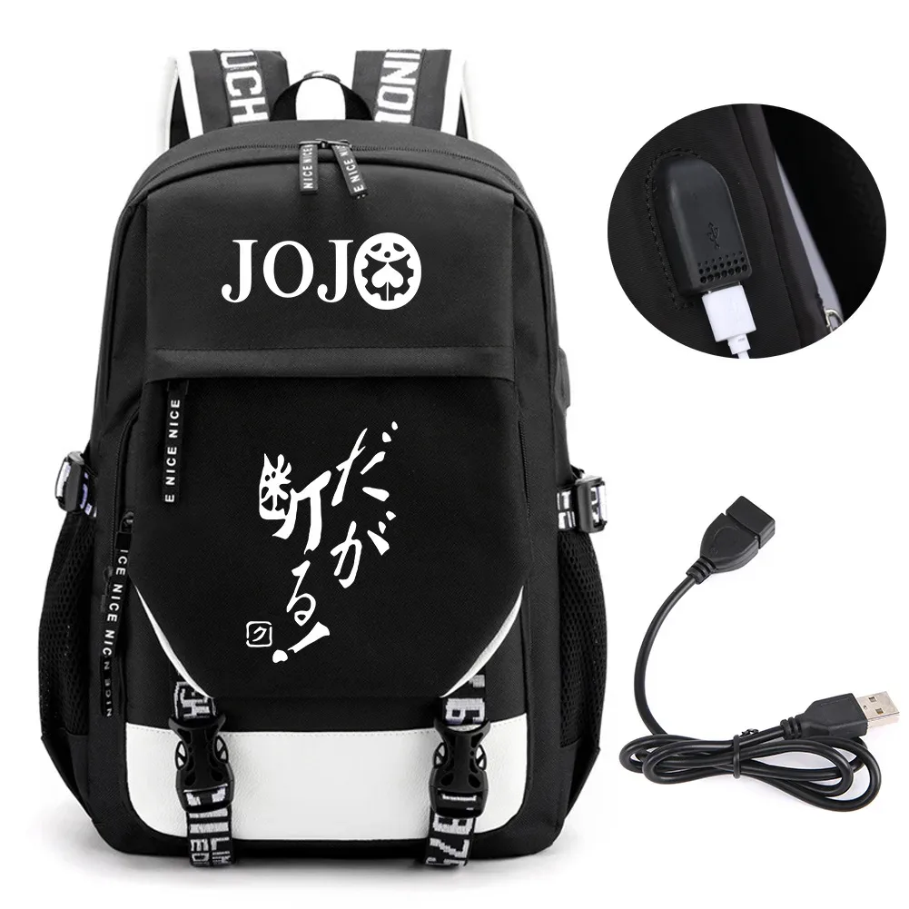 anime jojo bizarre adventure kira sac à dos école livre sacs mochila voyage usb port sac ordinateur portable garçon filles sac à dos