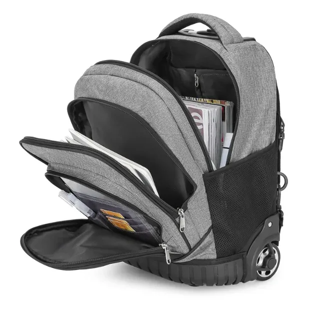 valise sac dos roulettes oxford université gris points noirs bande horizontale contraste enfants voyage