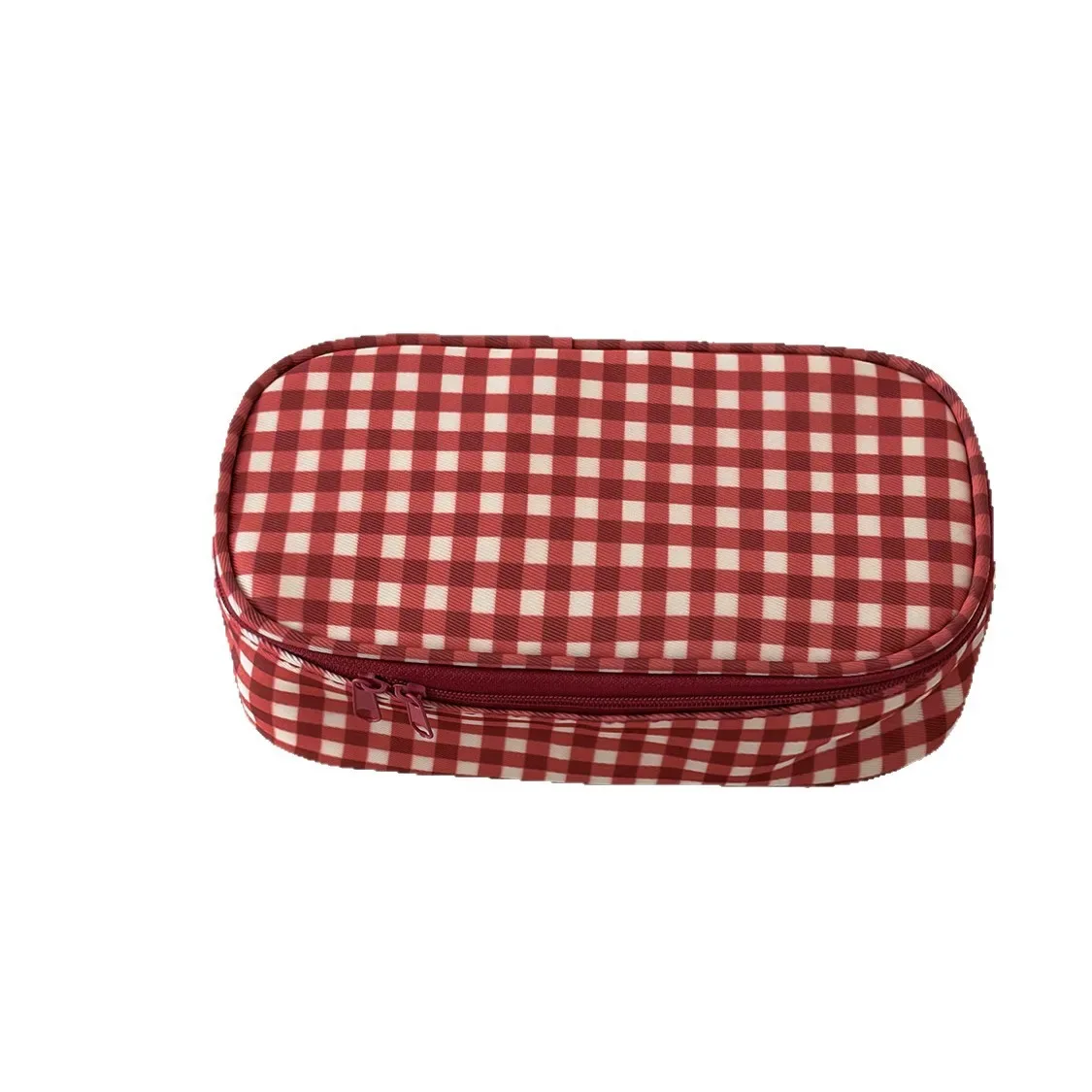 pochette à cosmétiques à carreaux, trousse de toilette de voyage minimaliste à blocs de couleur, nouvelle trousse de maquillage portable à motif quadrillé grande capacité